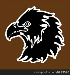 Hand drawn abstract portrait of an eagle. Sticker. Vector stylized illustration isolated on brown background.