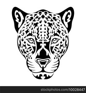 Hand drawn abstract portrait of leopard or jaguar. Vector stylized illustration for tattoo, logo, wall decor, T-shirt print design or outwear. This drawing would be nice to make on fabric or canvas.
