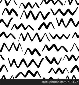 Hand drawn abstract seamless pattern isolated on white. Endless vector primitive background. Stylish monochrome doodles. Vector illustration.. Hand drawn seamless pattern isolated on white background.