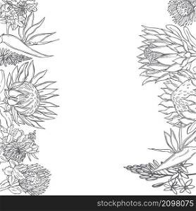 Hand drawn African flowers. Vector background. Sketch illustration.. Vector background with African flowers