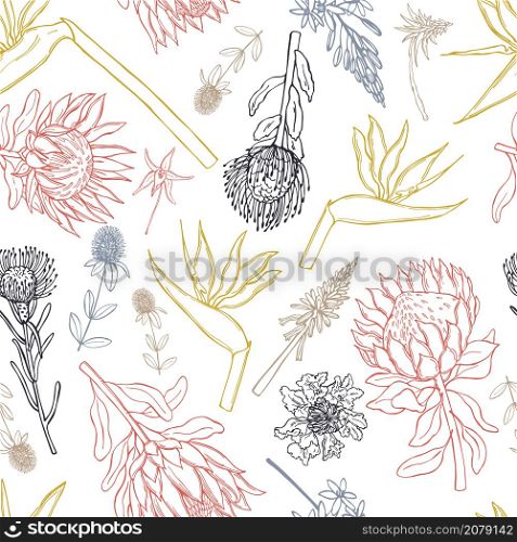 Hand drawn African flowers. Vector seamless pattern