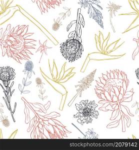 Hand drawn African flowers. Vector seamless pattern