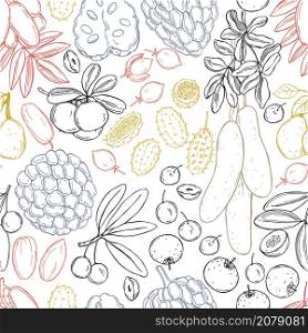 Hand drawn African fruits. Vector seamless pattern