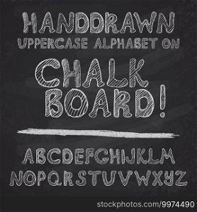 Hand drawn alphabet design on chalk board, rough vector font uppercase leters.. Hand drawn alphabet design on chalk board, rough vector font uppercase leters