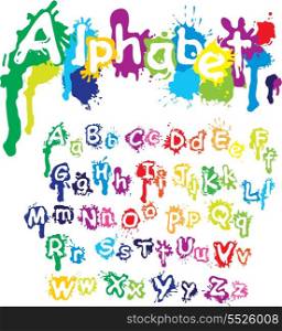 Hand drawn alphabet - letters are made of water colors, ink splatter, paint splash font.