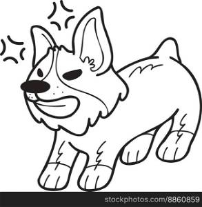 Hand Drawn angry Corgi Dog illustration in doodle style isolated on background