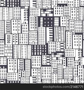 Hand drawn apartment houses. Vector seamless pattern.. Hand drawn houses on white background