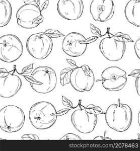 Hand drawn apples. Fruits on white background. Vector seamless pattern. . Apples on white background. Vector pattern.