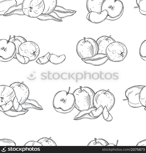 Hand drawn apples. Fruits on white background. Vector seamless pattern. . Vector pattern with apples .