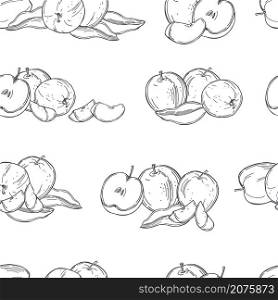 Hand drawn apples. Fruits on white background. Vector seamless pattern. . Vector pattern with apples .
