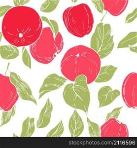 Hand drawn apples on white background. Vector seamless pattern