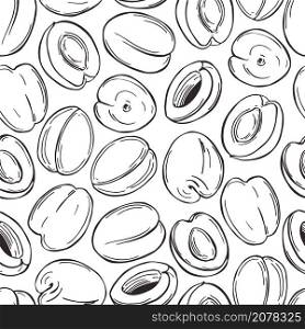 Hand drawn apricots on white background.Vector seamless pattern. . Apricots. Vector pattern.