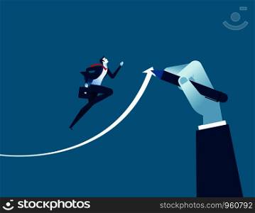 Hand drawn arrow, Helps businessman executives to success. Concept business success illustration. Vector cartoon character and abstract