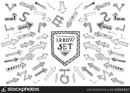 Hand drawn arrow icons set isolated on white background. Vector Illustration. Education or business concept.