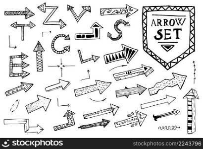 Hand drawn arrow icons set on white background. Vector Illustration. Education or business concept.