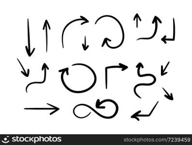 Hand drawn Arrows black set on a white background Vector illustration EPS 10. Hand drawn Arrows black set on a white background. Vector illustration EPS 10