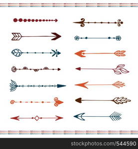 Hand drawn arrows collection. Colorful. Ethnic set. Isolated vector. Hand drawn arrows collection. Colorful. Ethnic set. Isolated vector.