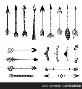 Hand drawn arrows collection. Ethnic ink set. Isolated vector.. Hand drawn arrows collection. Ethnic ink set. Isolated vector