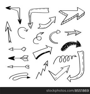 Hand drawn arrows icons and signs vector. Symbol arrow for web, app, social net in hand drawn doodle style. Doodle infographics elements.. Hand drawn arrows icons and signs vector. Symbol arrow for web, app, social net in hand drawn doodle style.