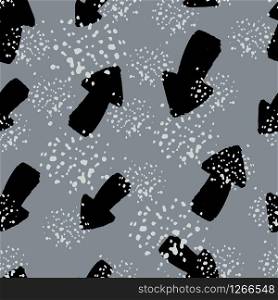 Hand drawn arrows ink seamless pattern on gray background. Design for book covers, wallpapers, graphic art, wrapping paper and textile fabric. Vector illustration. Hand drawn arrows ink seamless pattern on gray background.