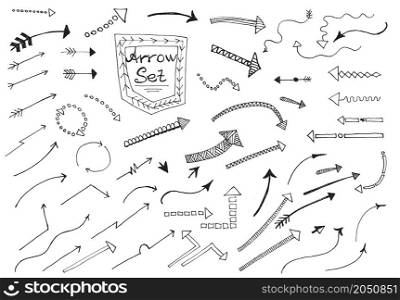 Hand drawn arrows set isolated on white background Vector illustration