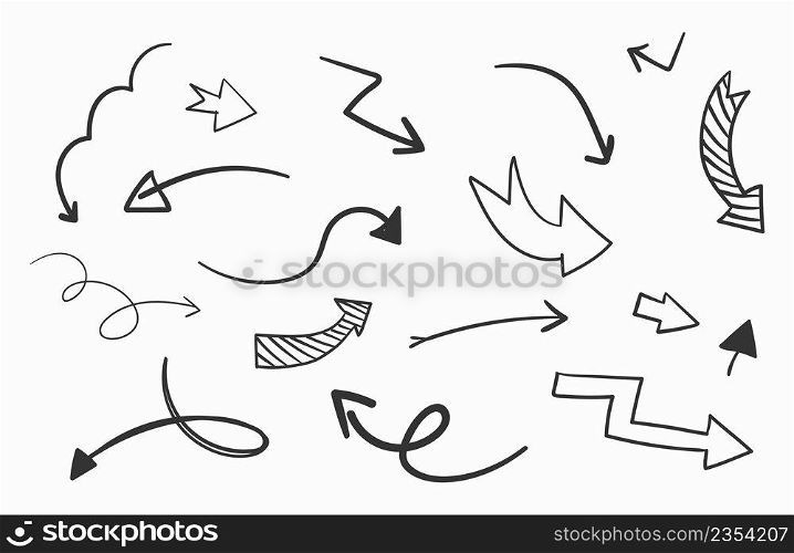 Hand drawn arrows set on white background. Vector Illustration. Hand drawn arrows set on white background 