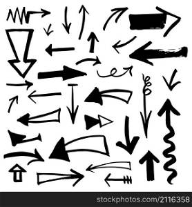 Hand-drawn arrows set. Vector sketch illustration.. Hand-drawn arrows set.