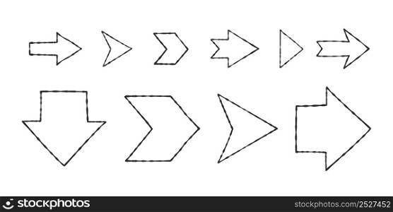 Hand drawn arrows. Sketch arrows drawn by hand. Vector icons