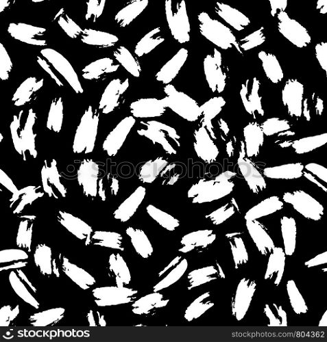 Hand drawn artistic brush seamless pattern. Animals skin wallpaper. Abstract white ink repeating on black background. Vector illustration.. Hand drawn artistic brush seamless pattern. Animals skin wallpaper.