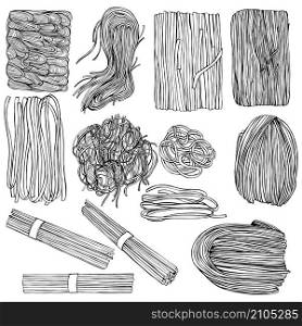 Hand drawn asian noodles. Vector sketch illustration.