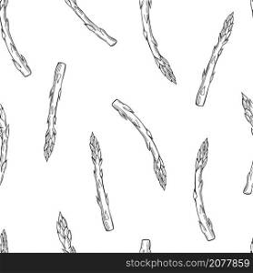Hand drawn asparagus on white background. Vector seamless pattern.. Sketch vegetables. Vector pattern