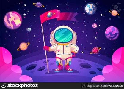 Hand drawn astronaut in colorful space background