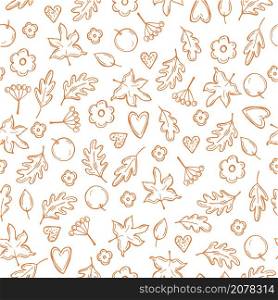 Hand drawn autumn leaves and berries. Vector seamless pattern.. Vector pattern with autumn leaves and berries.
