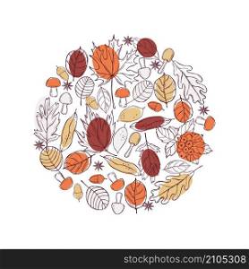 Hand drawn autumn leaves in a circle. Vector sketch illustration. Hand drawn autumn leaves in a circle.