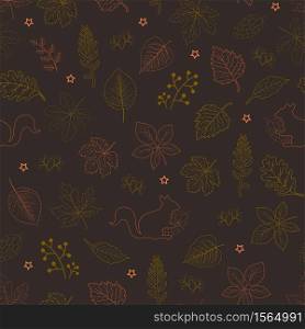 Hand drawn autumn leaves seamless pattern on dark brown background,for decorative,fabric,textile,print or wallpaper,vector illustration