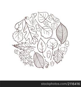 Hand-drawn autumn leaves. Vector illustration. . Vector frame with autumn leaves.