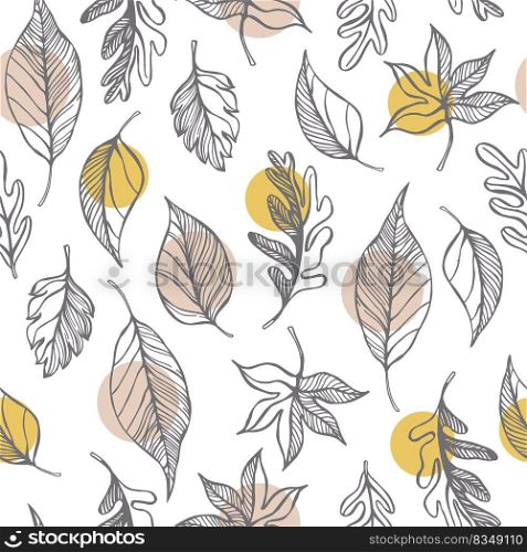 Hand-drawn autumn leaves.  Vector  seamless pattern..  Vector pattern  with  autumn leaves.  