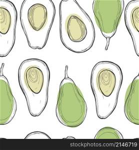 Hand drawn avocado on white background. Vector seamless pattern.. Hand drawn fruits. Vector pattern.
