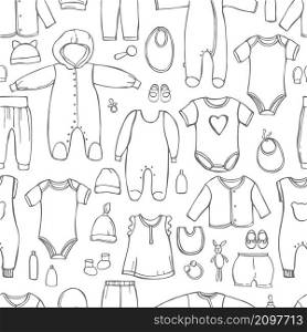 Hand drawn baby clothing. Vector seamless pattern . Vector pattern with baby clothing.