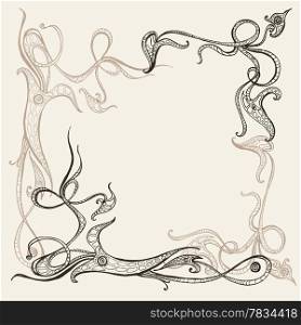 Hand drawn background with ornamental frame. Vector illustration