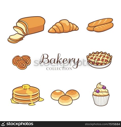 Hand drawn bakery product and dessert elements