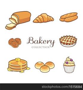 Hand drawn bakery product and dessert elements