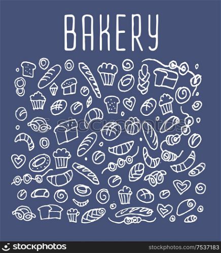 Hand drawn bakery seamless logo, bakery doodles elements, bakery seamless background. Bakery Vector sketchy illustration . Hand drawn bakery seamless logo background.