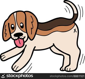 Hand Drawn Beagle Dog walking illustration in doodle style isolated on background