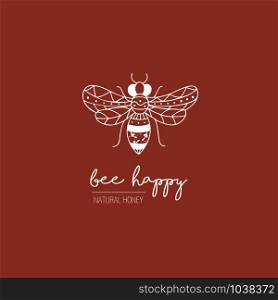 Hand drawn bee logo in doodle style. Vector illustration. Hand drawn bee logo in doodle style