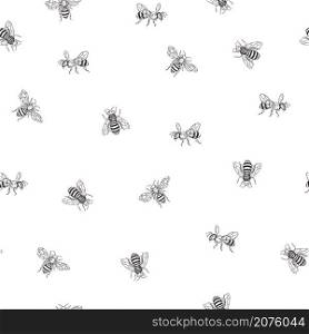 Hand drawn bees on white background. Vector seamless pattern. Bees. Vector pattern