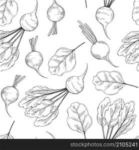 Hand drawn beetroots. Vector seamless pattern.