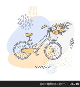 Hand drawn bike with flowers. Vector sketch illustration. Hand drawn bicycles. Vector sketch illustration
