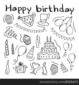 Hand drawn birthday party set icon Royalty Free Vector Image