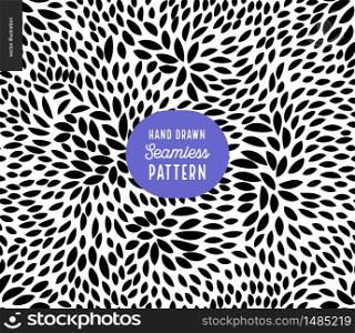 Hand drawn black and white pattern. Fur or leaves seamless black and white pattern. Hand drawn black and white pattern